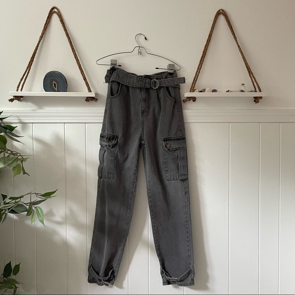 Grey Denim Cargo Pants